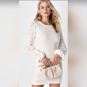 Lulu's Cream Color Crew Neck Cable Knit Sweater